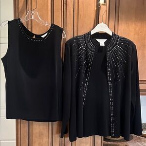 Misook Black rhinestone Studded Top and Jacket Set